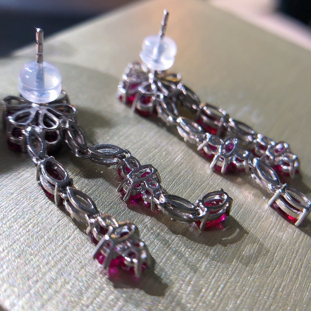 14k Gold 6.38 Ctw Natural Ruby & Diamond Earrings - 3