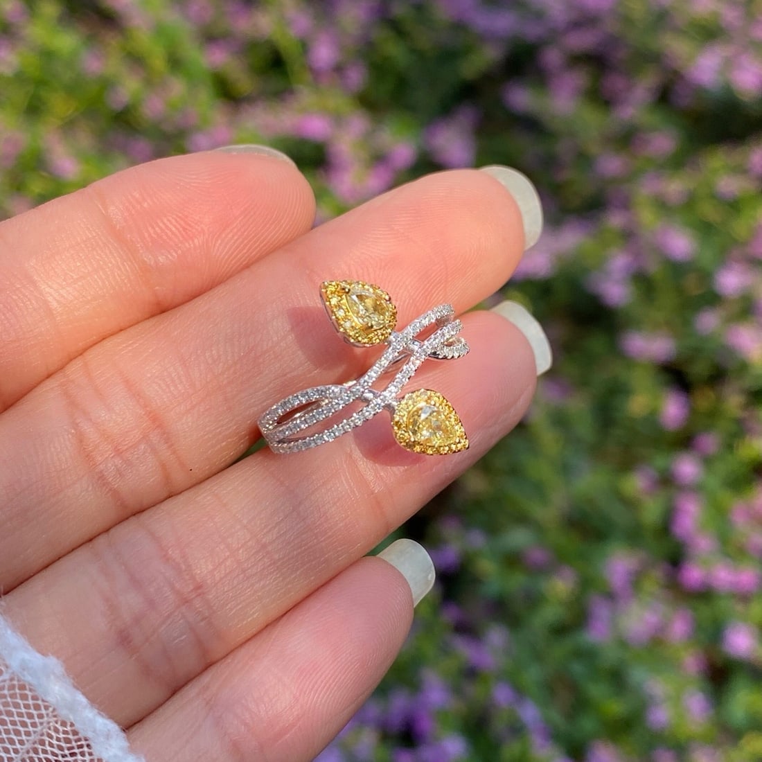 14k Gold 0.67 Ctw Natural Yellow Diamond & Diamond Ring - 2
