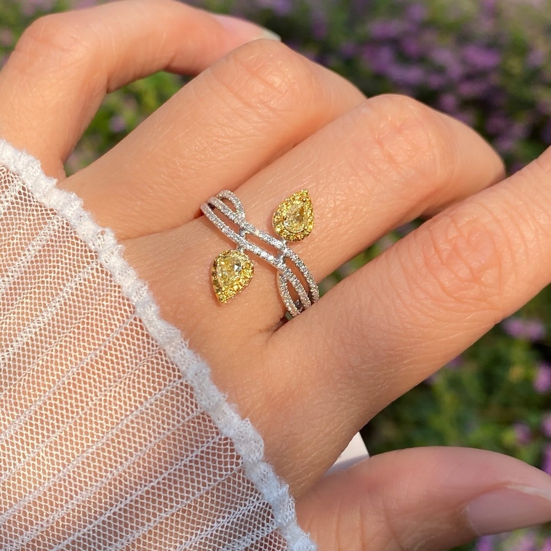 14k Gold 0.67 Ctw Natural Yellow Diamond & Diamond Ring - 3