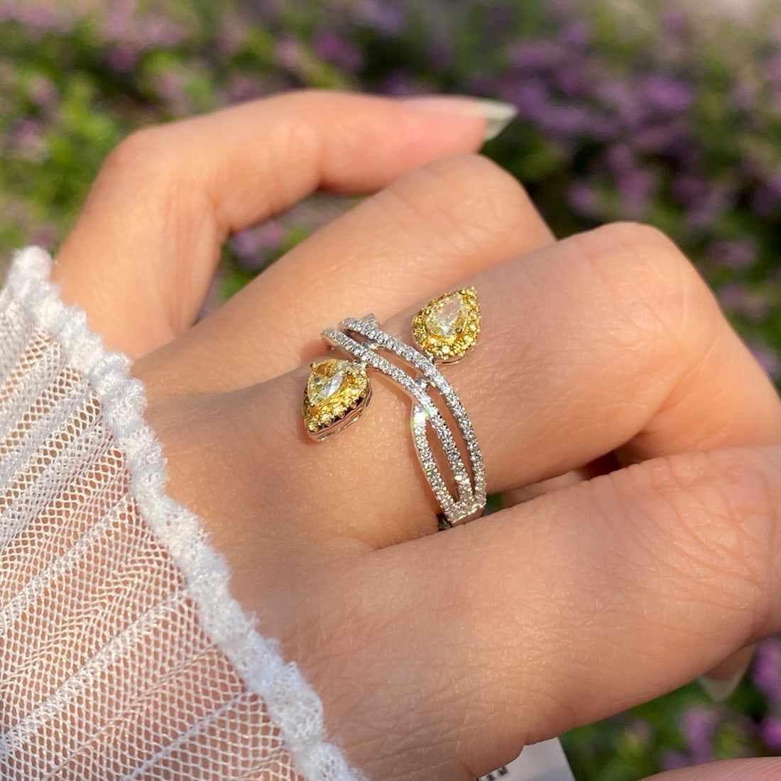 14k Gold 0.67 Ctw Natural Yellow Diamond & Diamond Ring - 4
