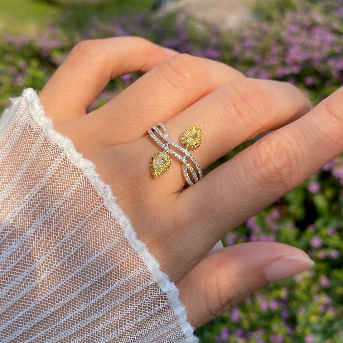 14k Gold 0.67 Ctw Natural Yellow Diamond & Diamond Ring - 5