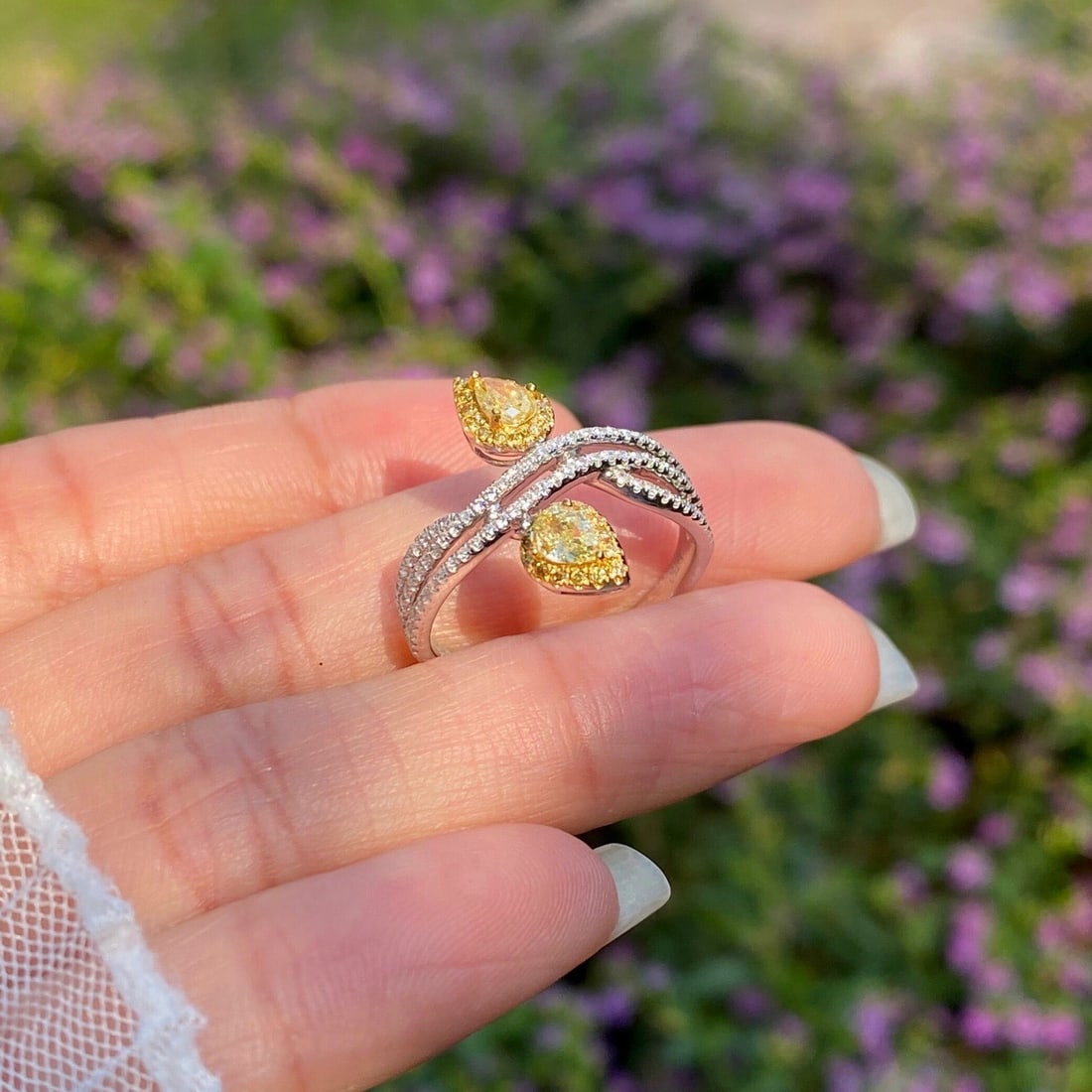 14k Gold 0.67 Ctw Natural Yellow Diamond & Diamond Ring - 6