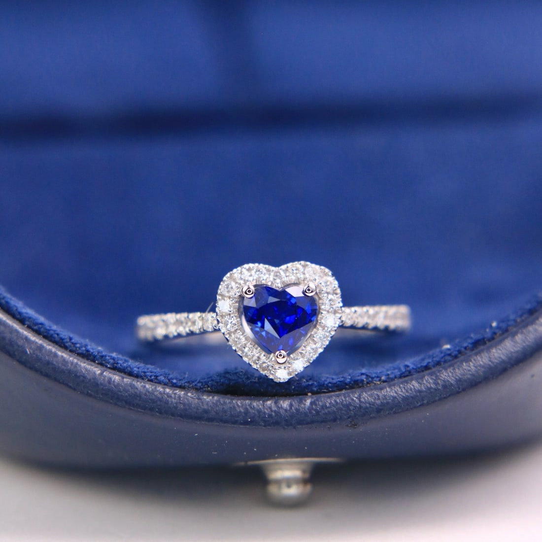14k Gold 0.78 Ctw Natural Sapphire & Diamond Ring: Ref:231172188 // gold content:14k gold // ring size:7. 25us // // main gemstone:sapphire // shape:heart // carat weight:0. 55ct // color:royal blue // treatment:natural // // adjacent gemstone 2 :