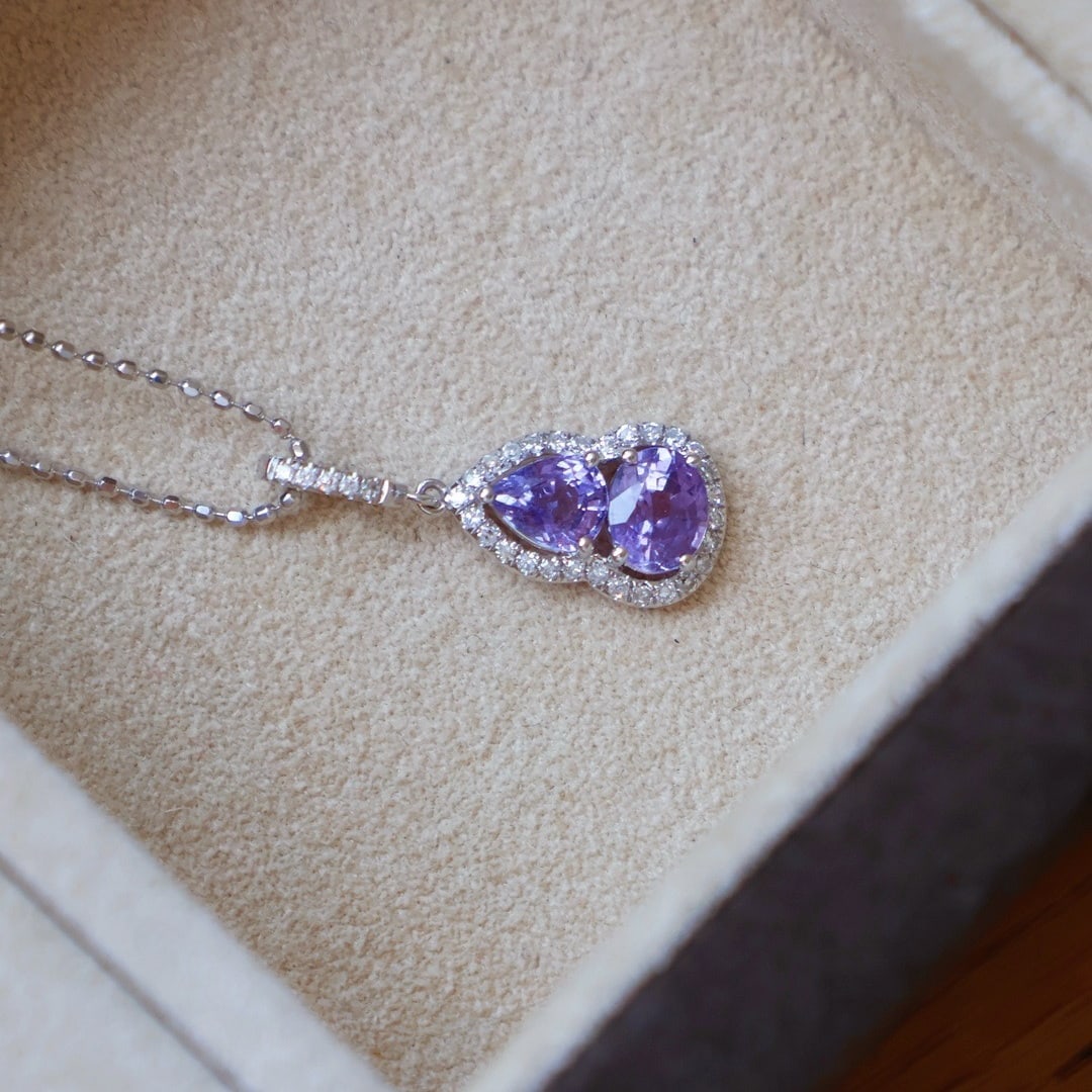 14k Gold 0.8 Ct Natural Sapphire & Diamond Pendant( Without Chain ): Ref:231172193 // gold content:14k gold // main gemstone:sapphire // shape:multiple // carat weight:0. 8ct // color:purple // treatment:natural // // adjacent gemstone 2 : diamond // shape:round //