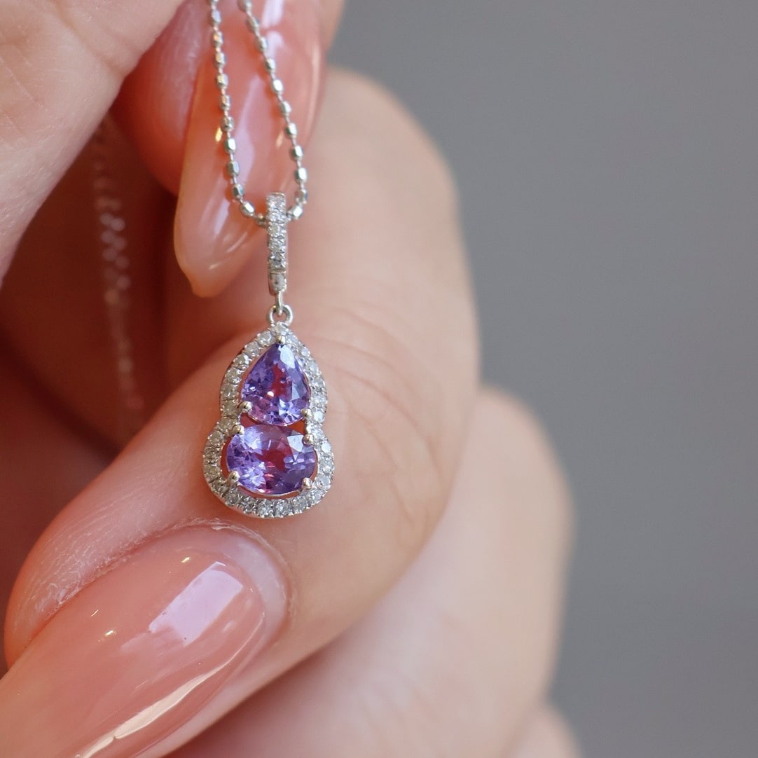 14k Gold 0.8 Ct Natural Sapphire & Diamond Pendant( Without Chain ) - 2