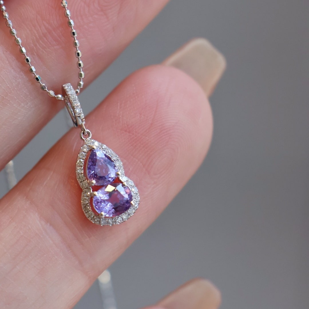 14k Gold 0.8 Ct Natural Sapphire & Diamond Pendant( Without Chain ) - 3