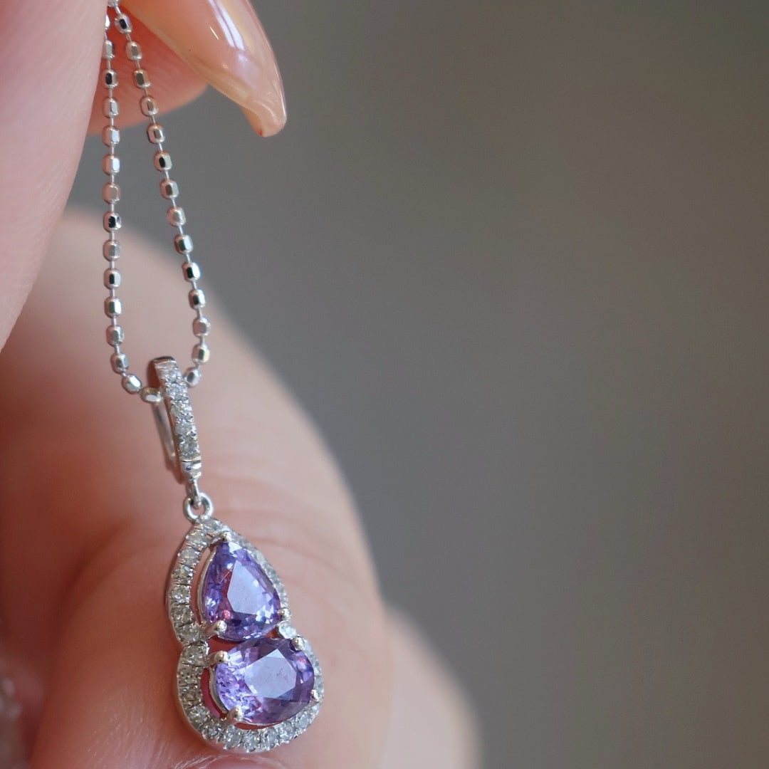 14k Gold 0.8 Ct Natural Sapphire & Diamond Pendant( Without Chain ) - 4