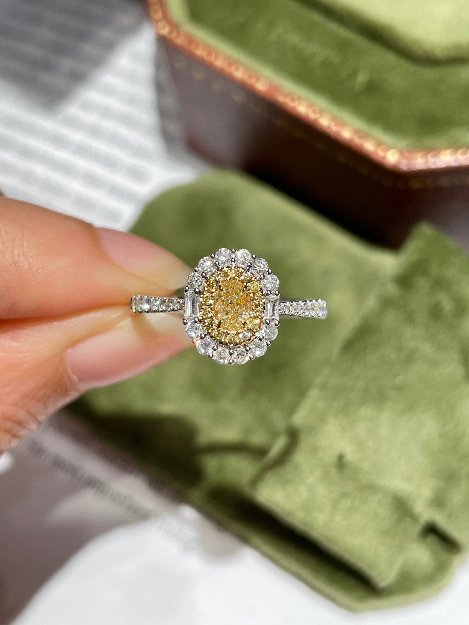 14k Gold 0.64 Ctw Natural Yellow Diamond & Diamond Ring: Ref:231172198 // gold content:14k gold // ring size:7. 25us // // main gemstone:yellow diamond // shape:oval // carat weight:0. 28ct // color:yellow // treatment:natural // // adjacent gemstone 2 : di