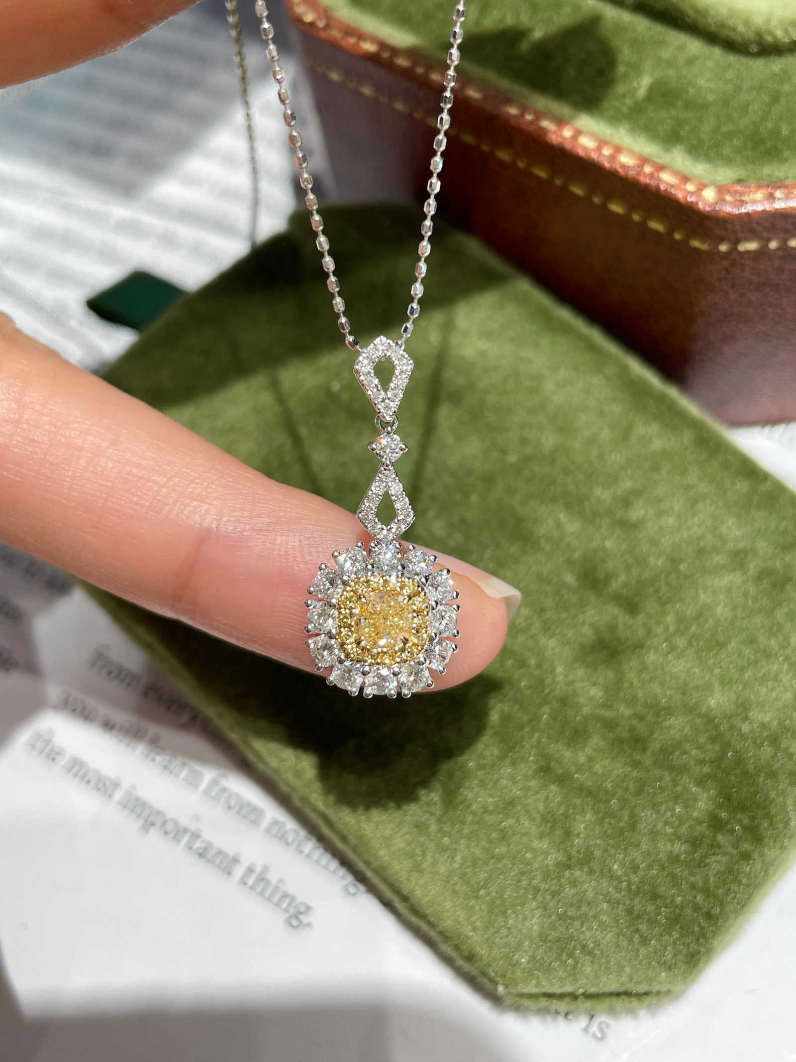 14k Gold 0.83 Ctw Natural Yellow Diamond & Diamond Pendant( Without Chain ): Ref:231172201 // gold content:14k gold // main gemstone:yellow diamond // shape:cushion // carat weight:0. 26ct // color:yellow // treatment:natural // // adjacent gemstone 2 : diamond // shape:round