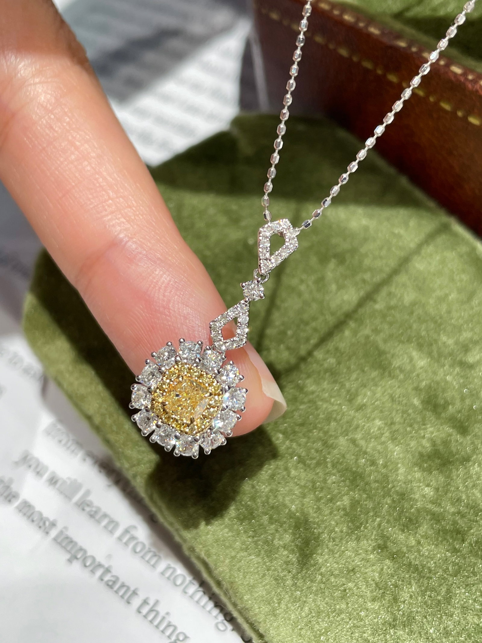 14k Gold 0.83 Ctw Natural Yellow Diamond & Diamond Pendant( Without Chain ) - 2