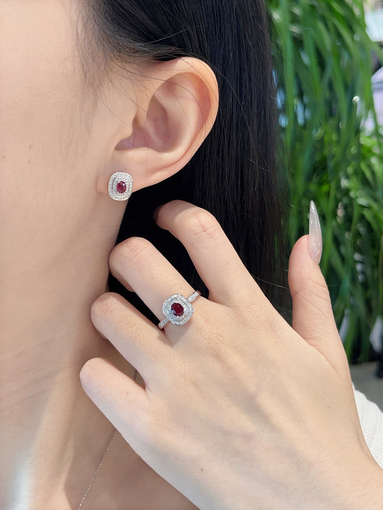 14k Gold 0.5 Ct Natural Ruby & Diamond Earrings - 2