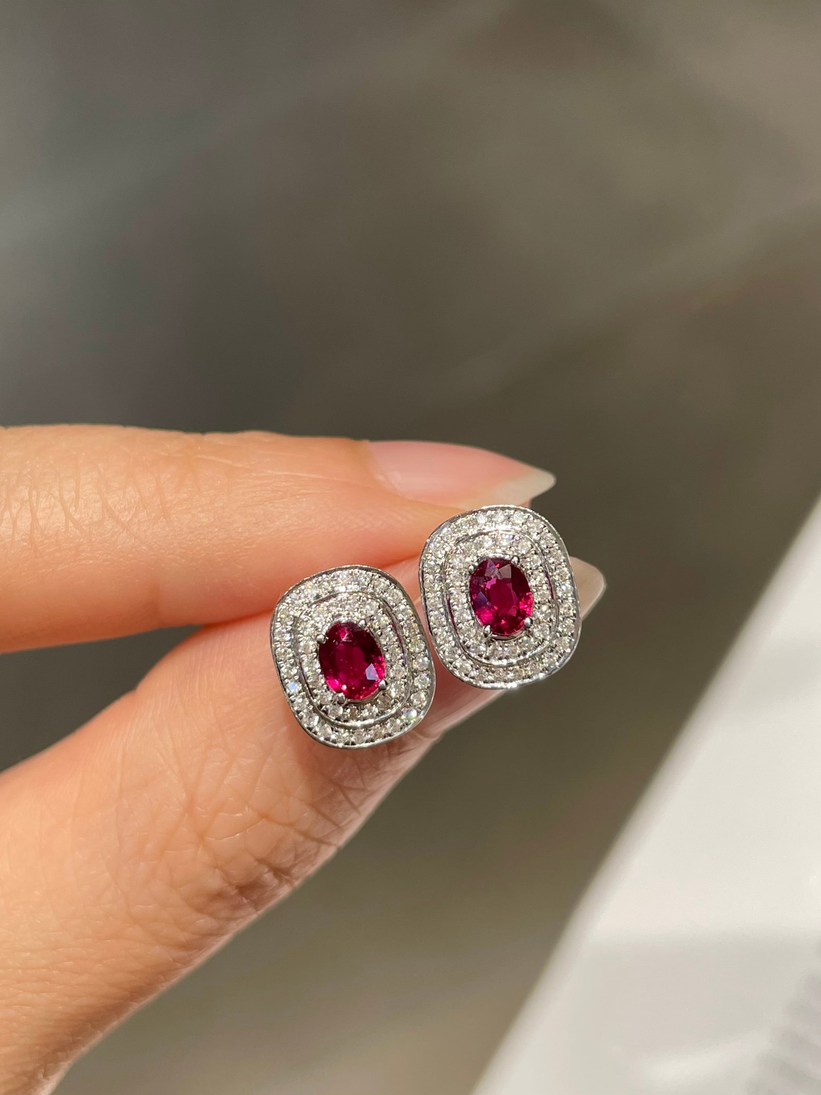 14k Gold 0.5 Ct Natural Ruby & Diamond Earrings - 4