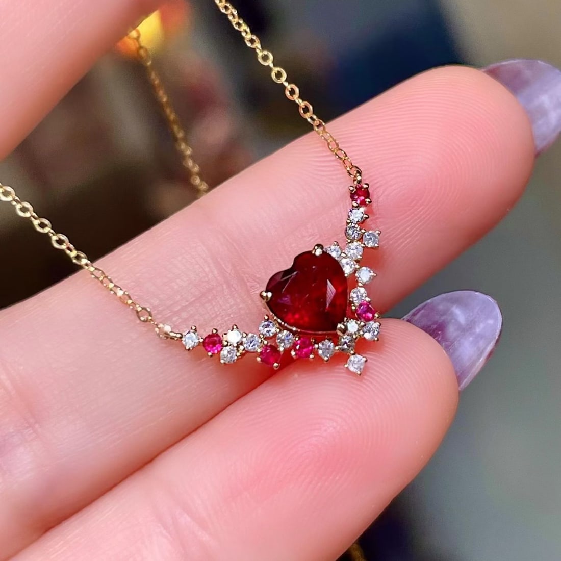 14k Gold 0.93 Ctw Natural Ruby & Diamond Necklace - 2