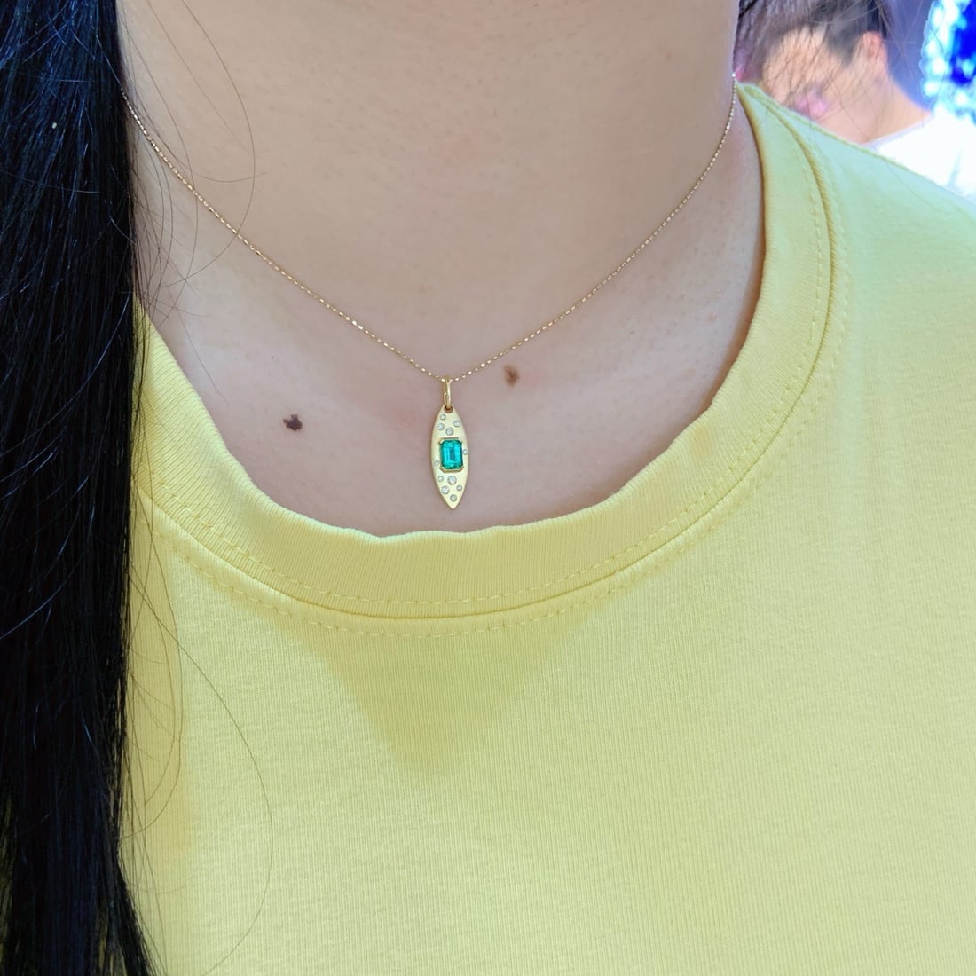 14k Gold 0.38 Ctw Vivid Green Natural Emerald & Diamond Pendant( Without Chain ) - 4