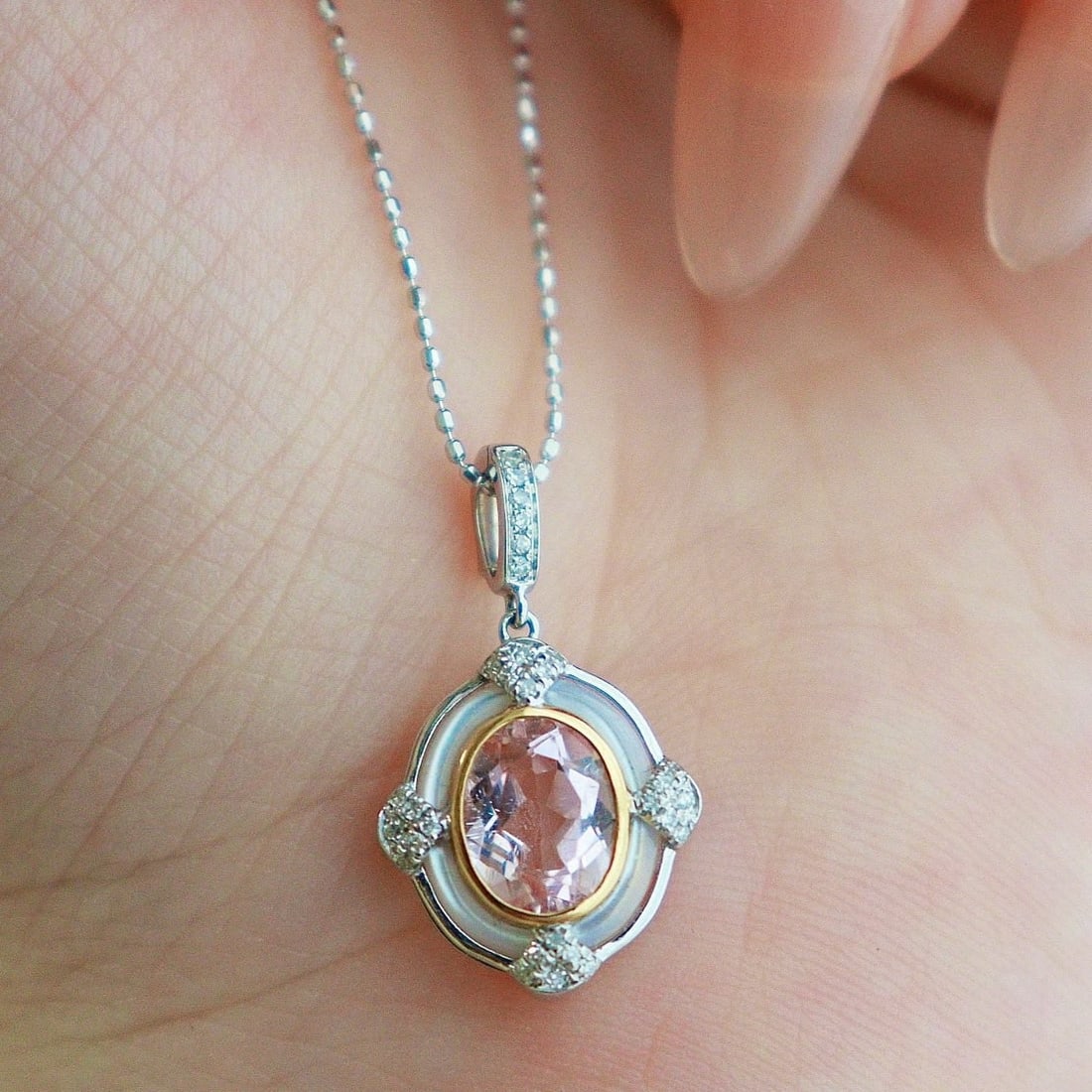14k Gold 1 Ct Natural Morganite & Diamond Pendant( Without Chain ) - 3