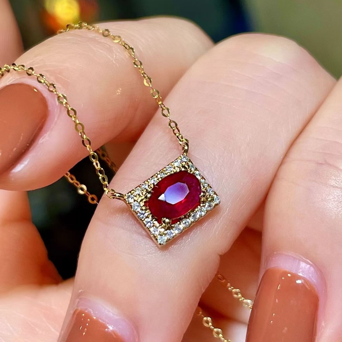 14k Gold 0.82 Ctw Natural Ruby & Diamond Necklace - 2
