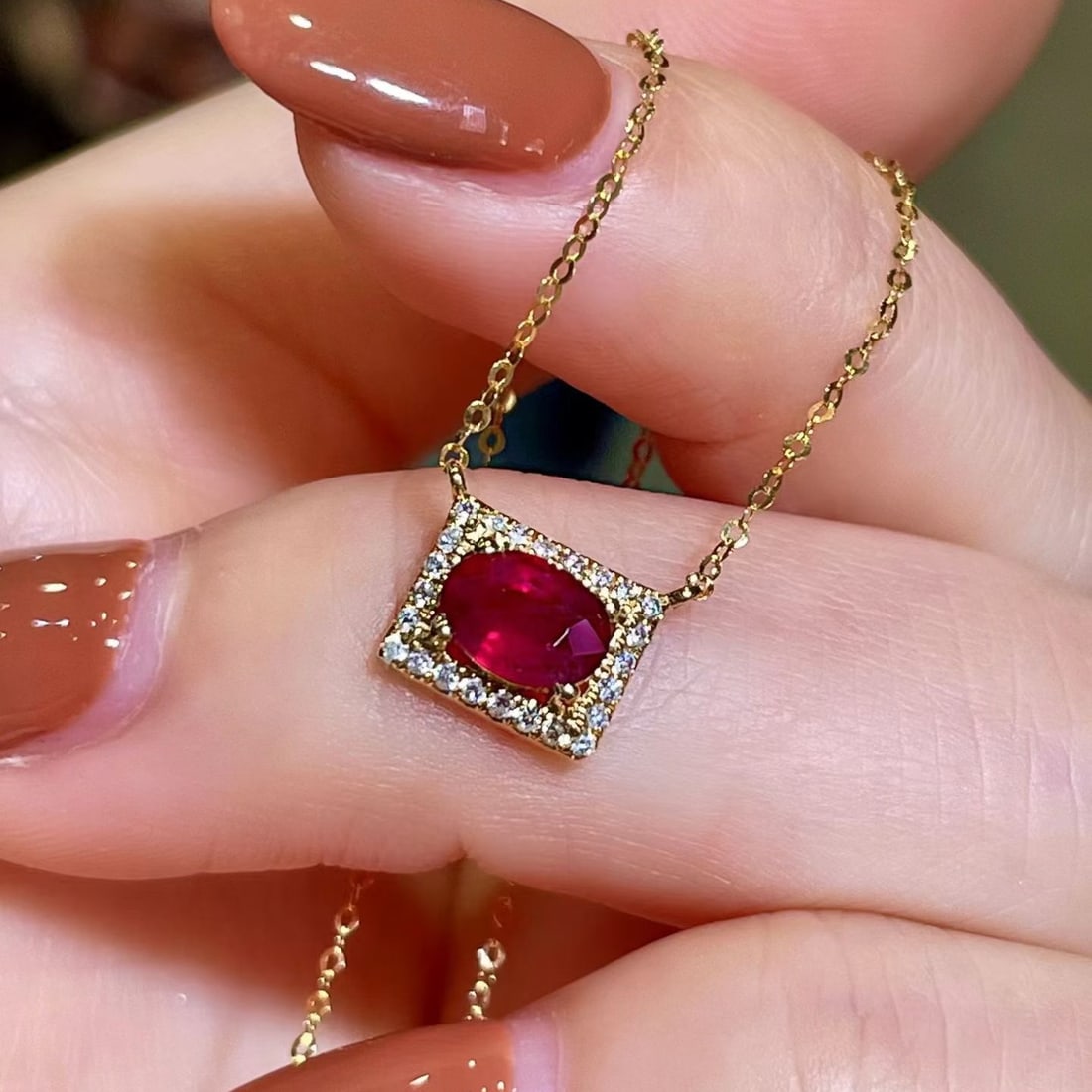 14k Gold 0.82 Ctw Natural Ruby & Diamond Necklace - 3