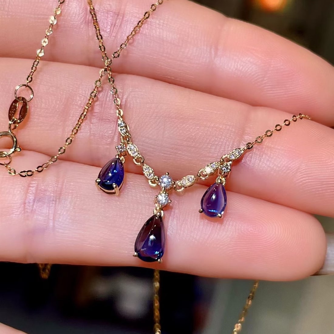 14k Gold 1.55 Ctw Natural Sapphire & Diamond Necklace - 3