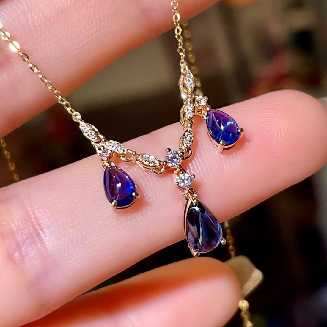 14k Gold 1.55 Ctw Natural Sapphire & Diamond Necklace - 4