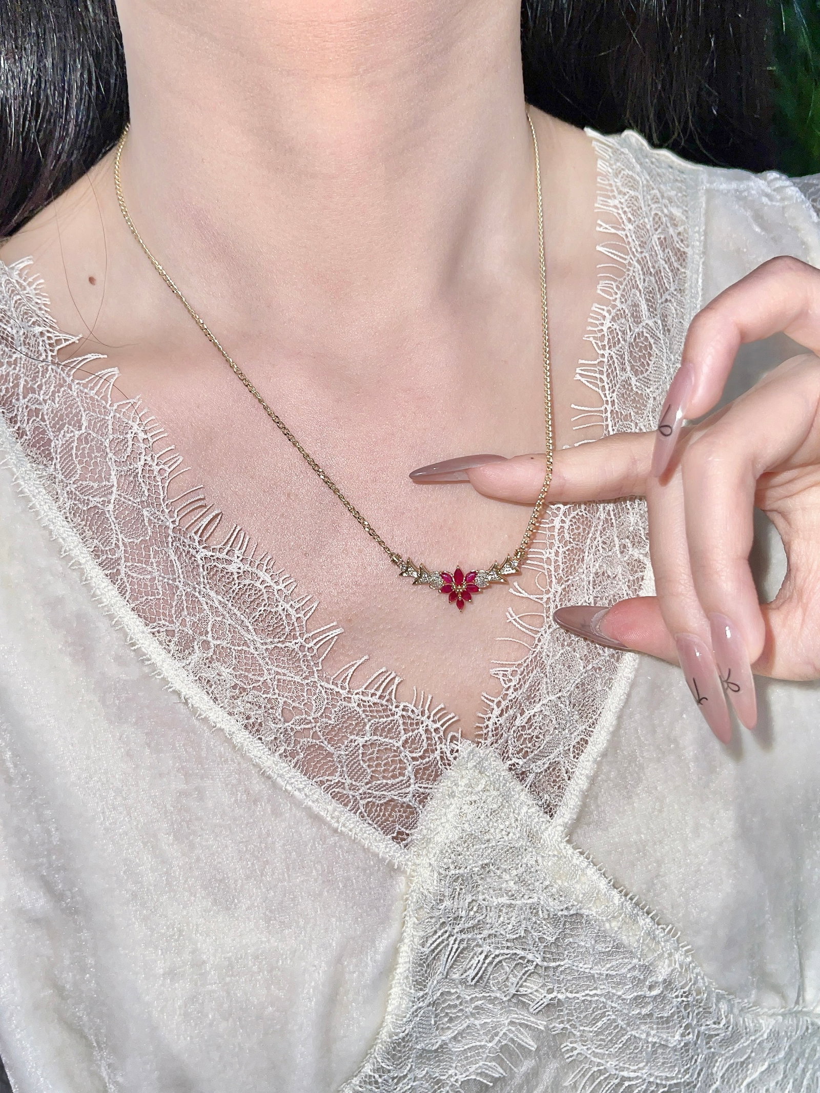 14k Gold 1 Ct Natural Ruby & Diamond Necklace - 2