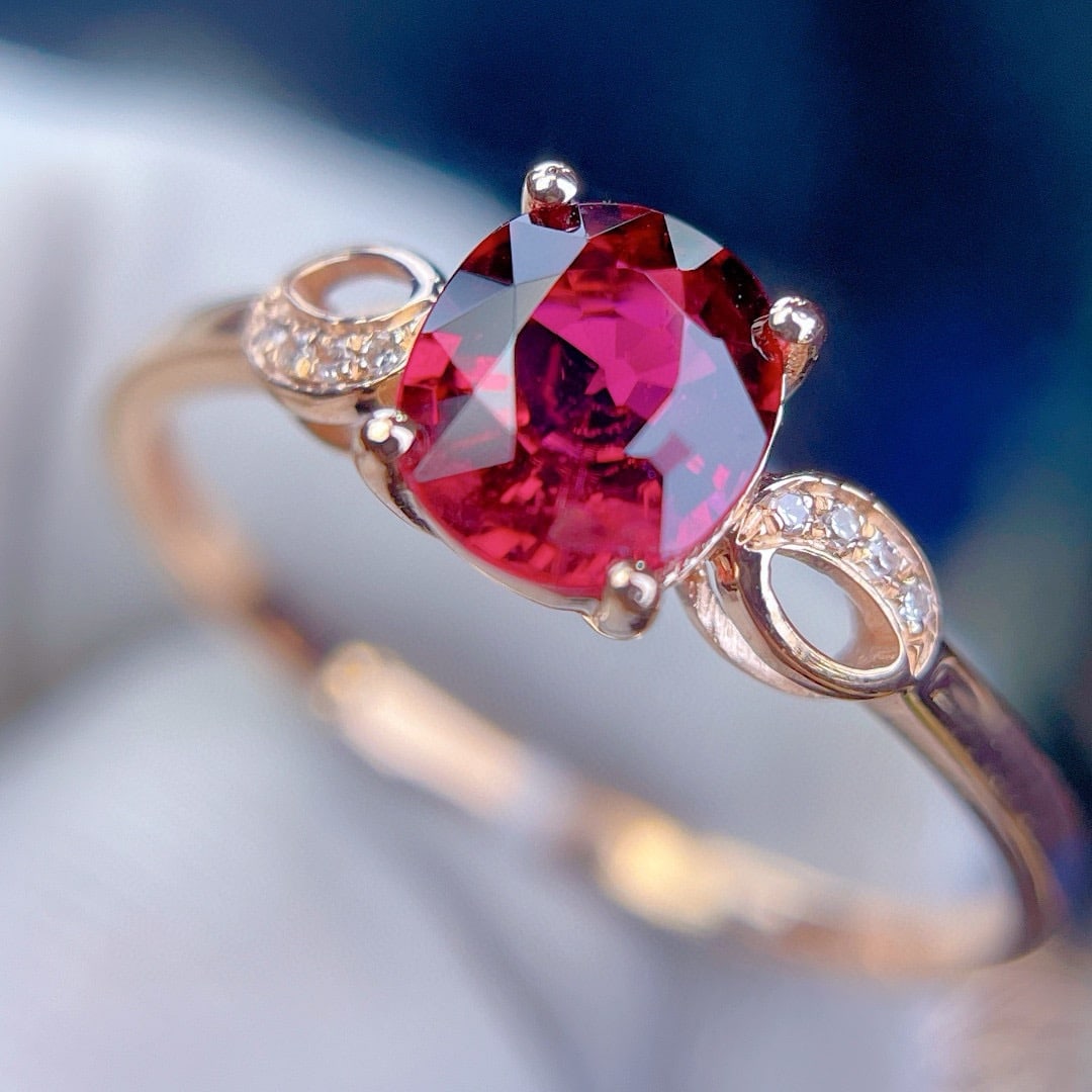 14k Gold 0.95 Ct Natural Tourmaline & Diamond Ring - 2