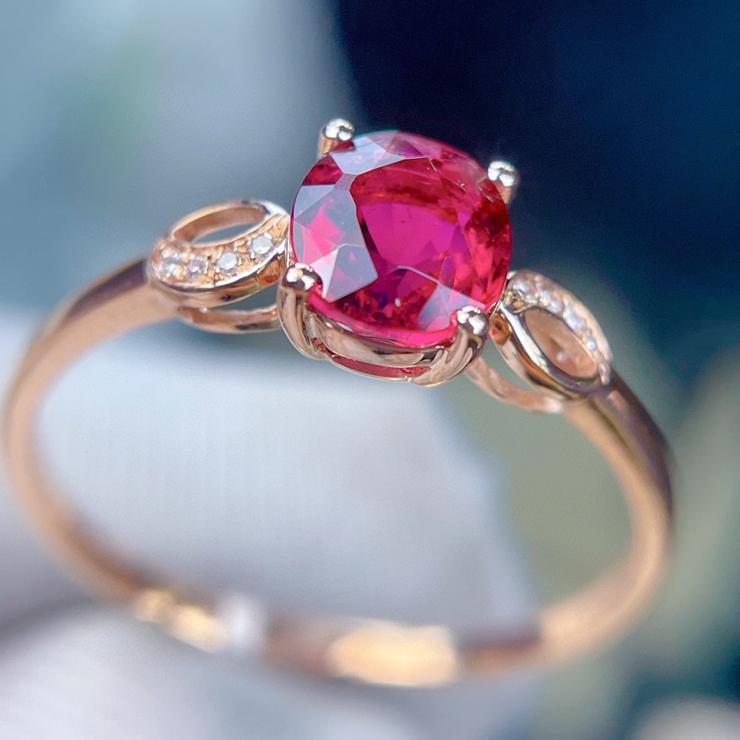 14k Gold 0.95 Ct Natural Tourmaline & Diamond Ring - 4