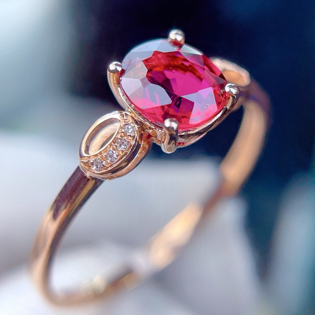 14k Gold 0.95 Ct Natural Tourmaline & Diamond Ring - 5