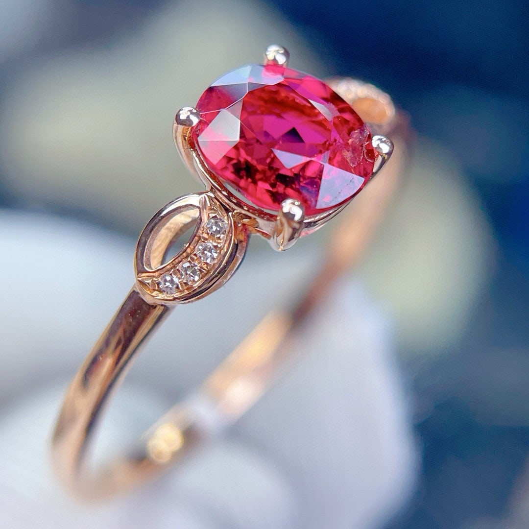 14k Gold 0.95 Ct Natural Tourmaline & Diamond Ring - 6