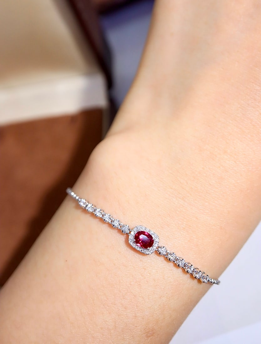 14k Gold 0.76 Ctw Natural Ruby & Diamond Bracelet - 8