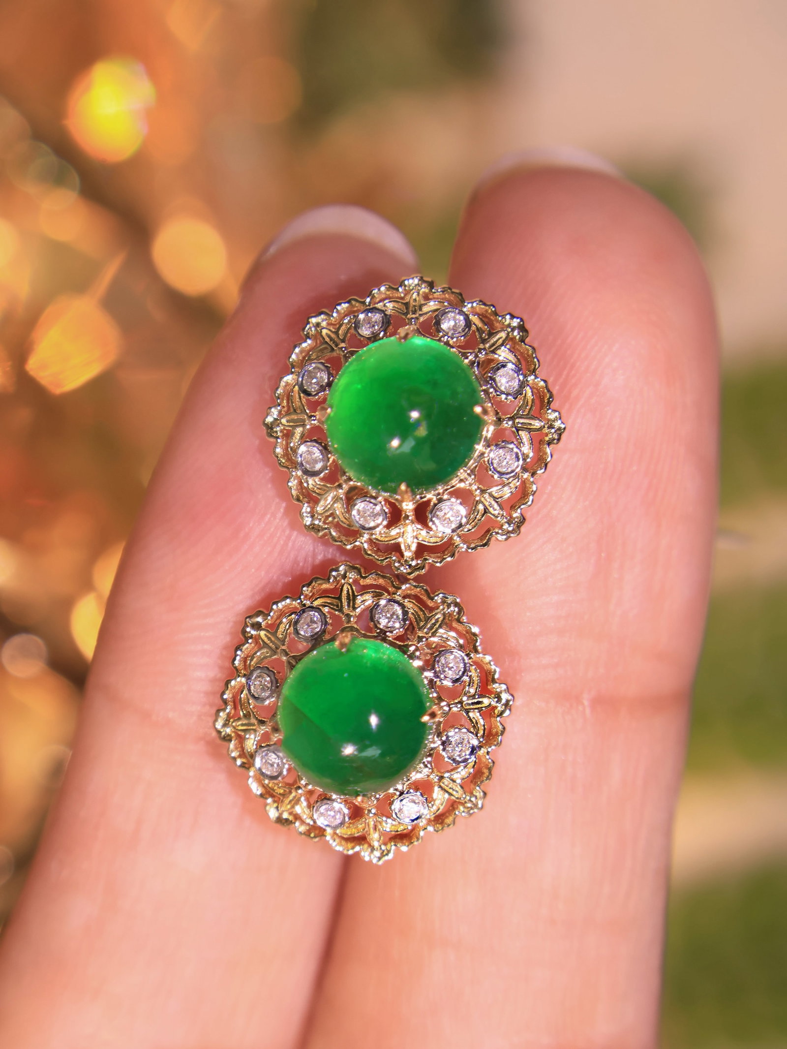 14k Gold 3.1 Ct Natural Emerald & Diamond Earrings - 2