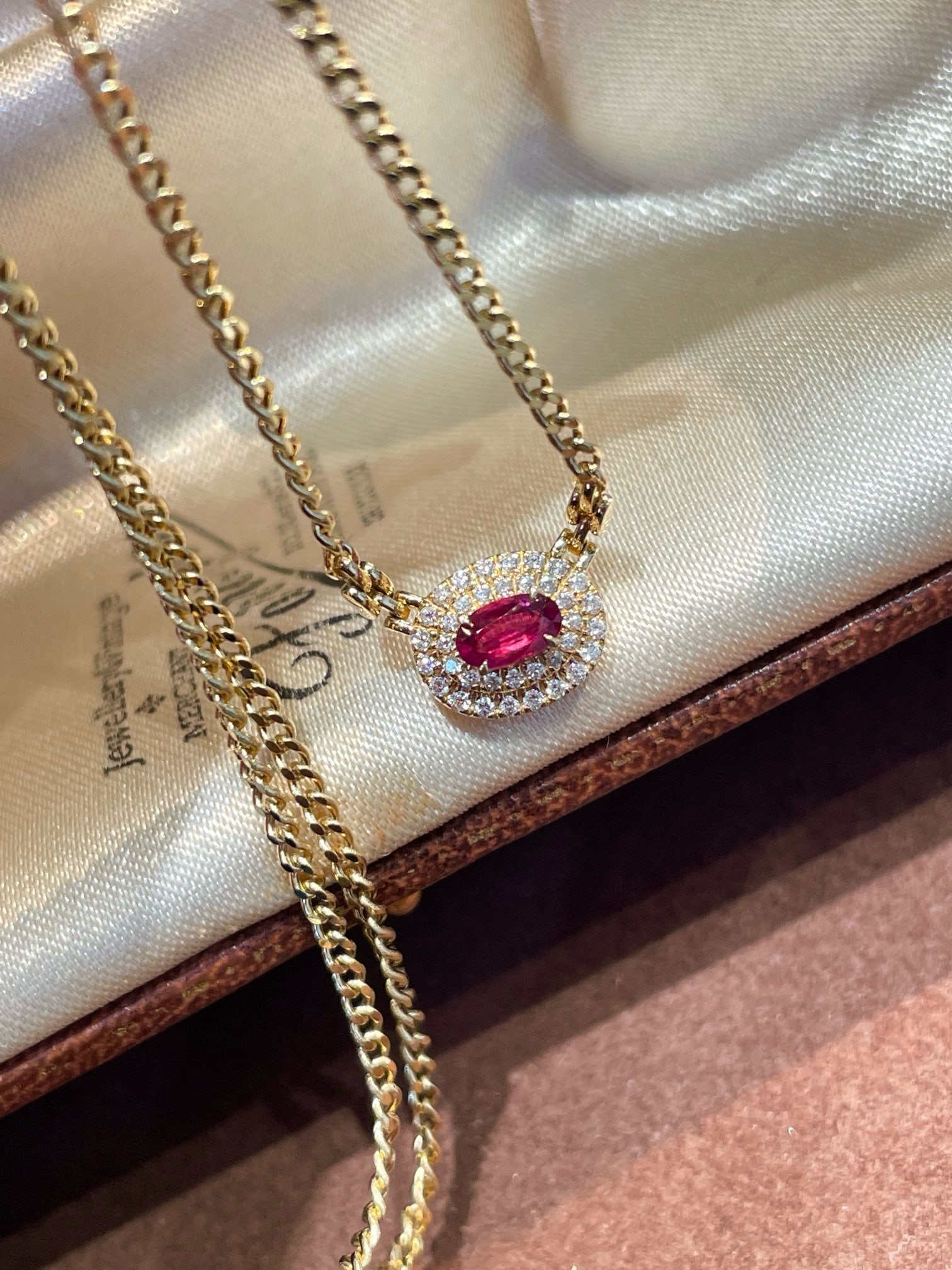 14k Gold 0.32 Ct Natural Ruby & Diamond Necklace - 2