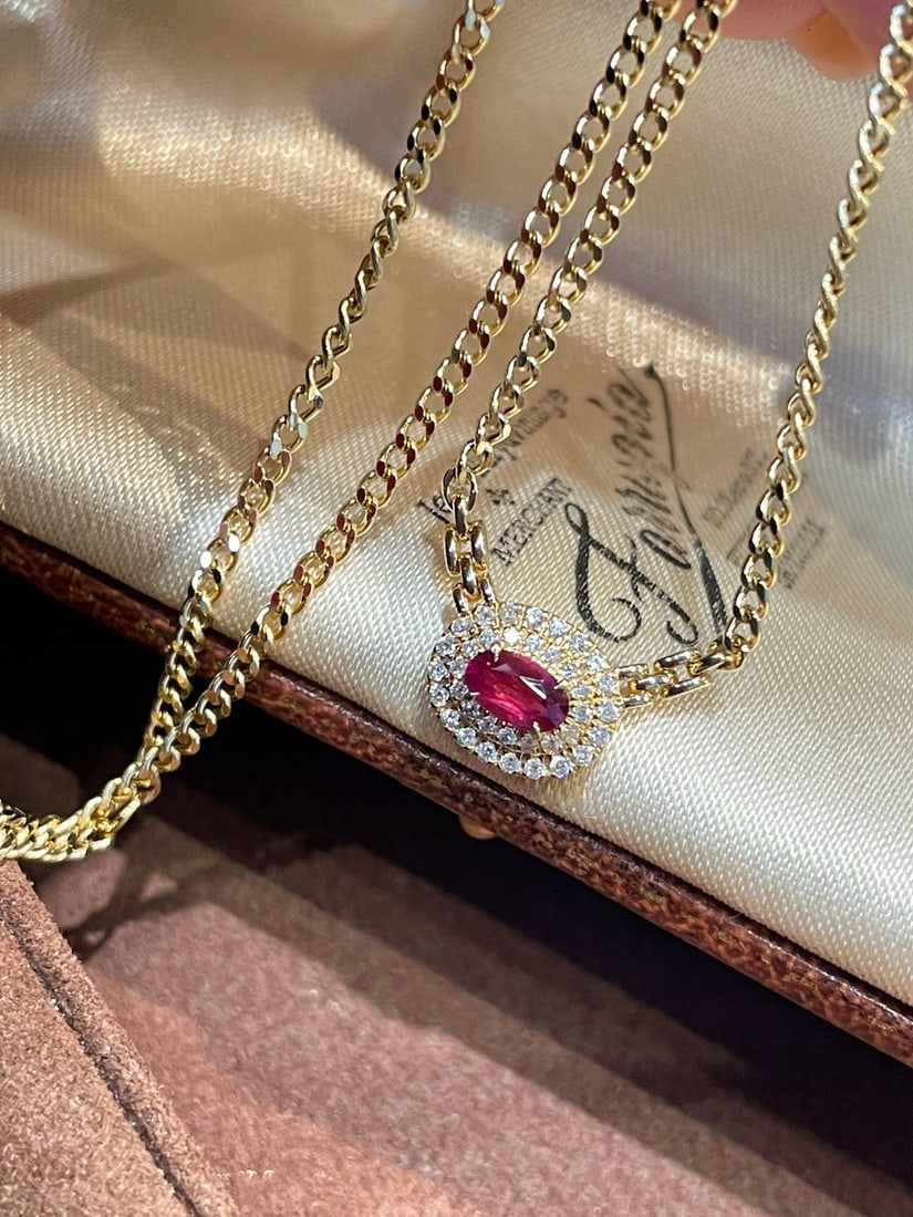 14k Gold 0.32 Ct Natural Ruby & Diamond Necklace - 3
