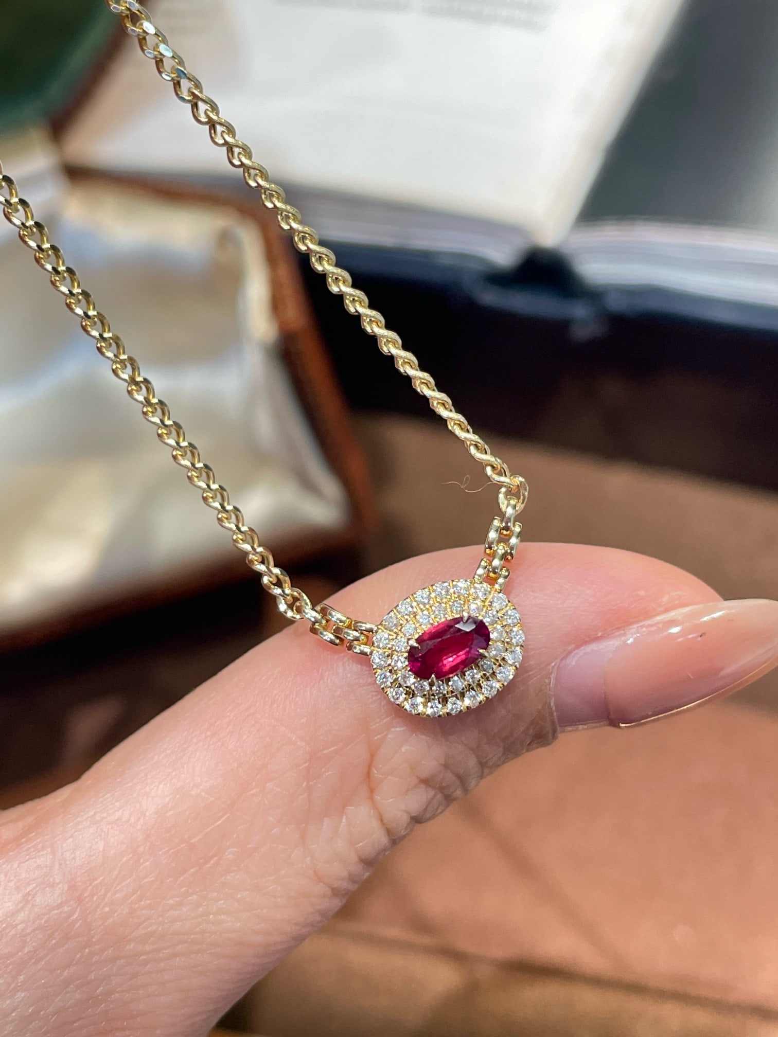 14k Gold 0.32 Ct Natural Ruby & Diamond Necklace - 4