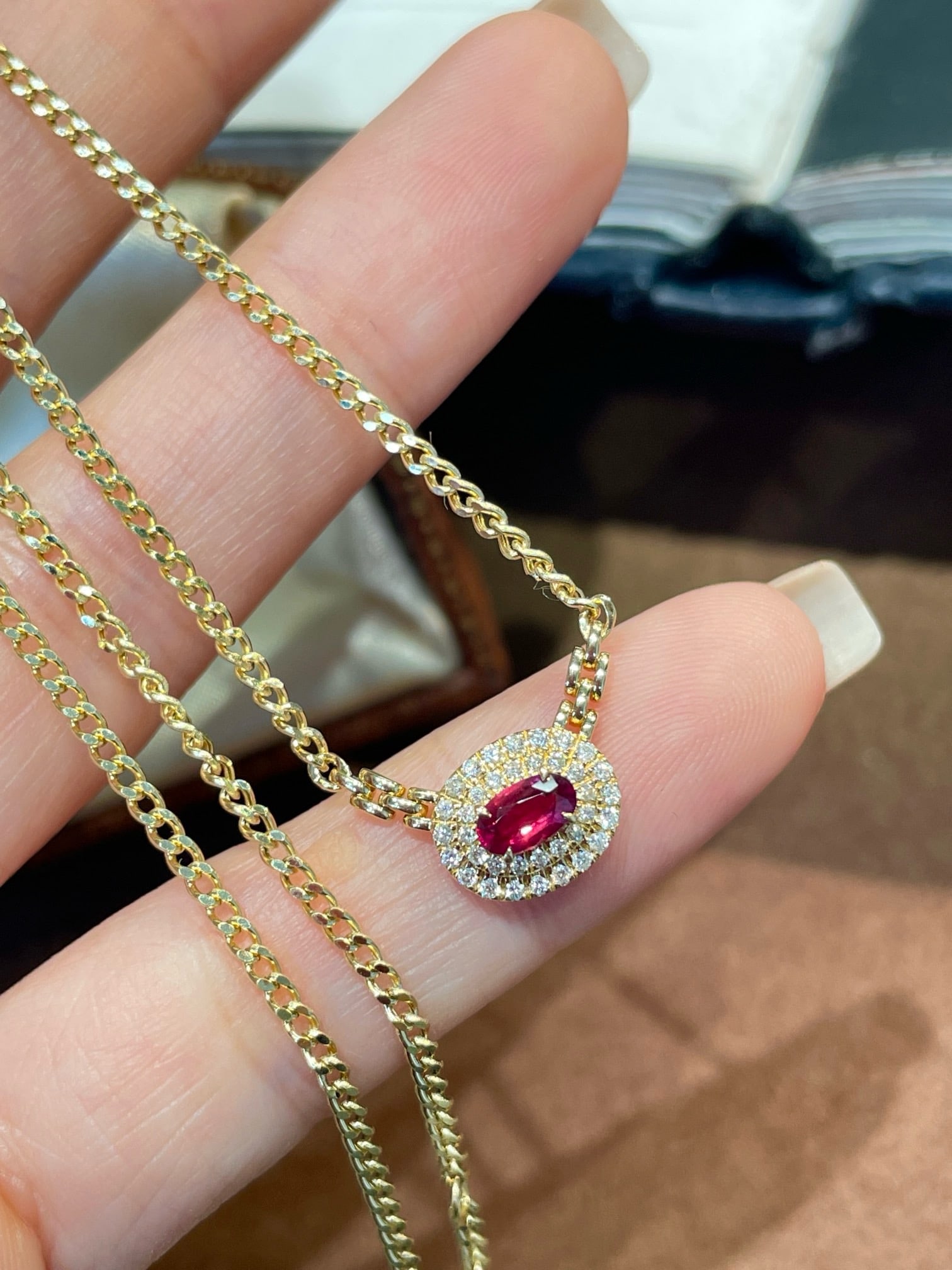 14k Gold 0.32 Ct Natural Ruby & Diamond Necklace - 5