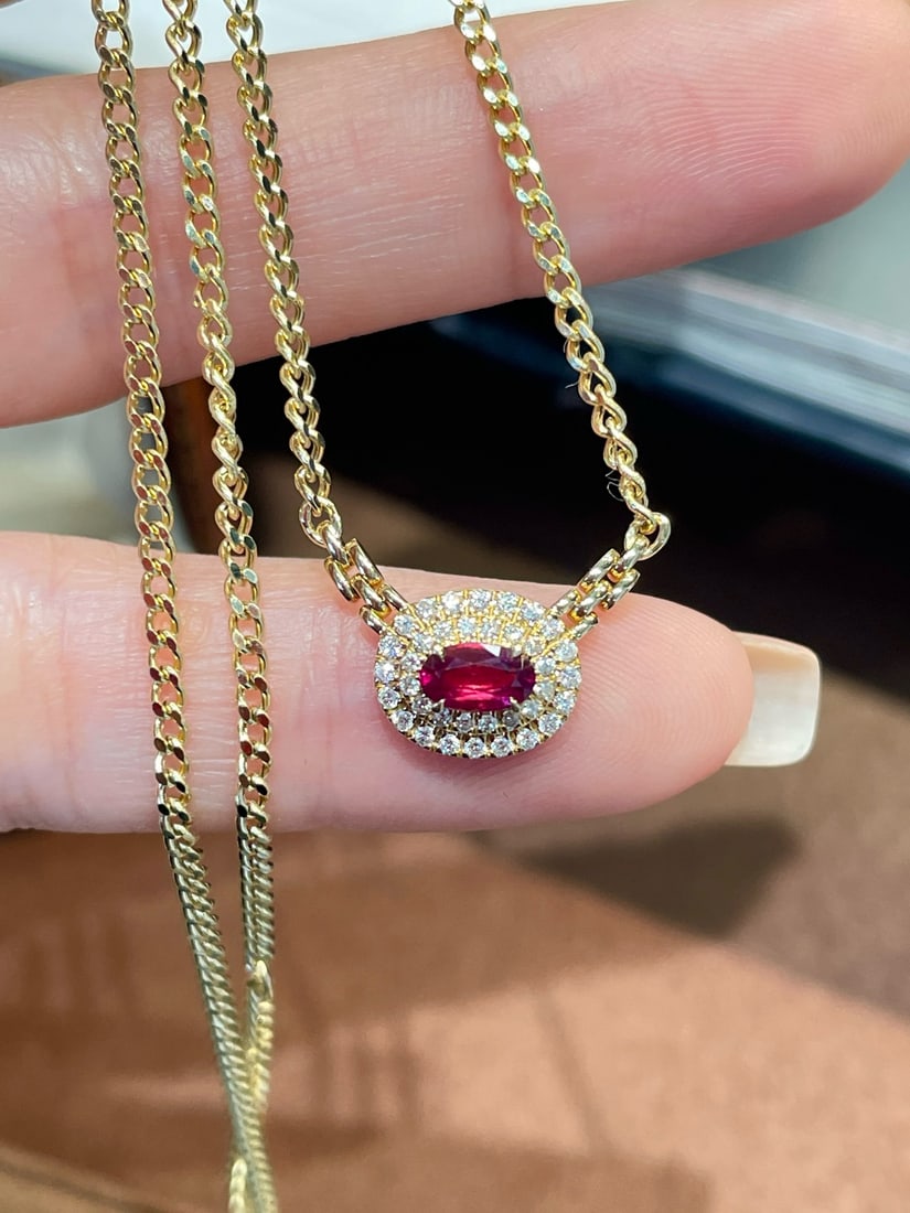 14k Gold 0.32 Ct Natural Ruby & Diamond Necklace - 6