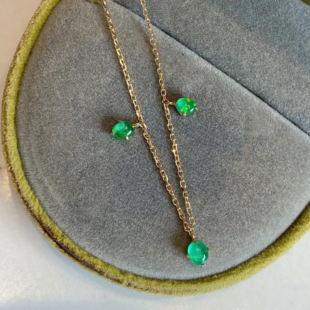 14k Gold 0.75 Ct Natural Emerald Necklace - 3