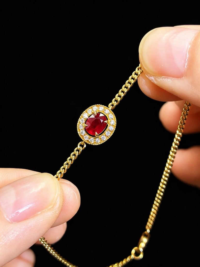 14k Gold 0.82 Ctw Natural Ruby & Diamond Bracelet: Ref:231172242 // gold content:14k gold // main gemstone:ruby // shape:oval // carat weight:0. 66ct // color:red // treatment:natural // // adjacent gemstone 2 : diamond // shape:round // carat