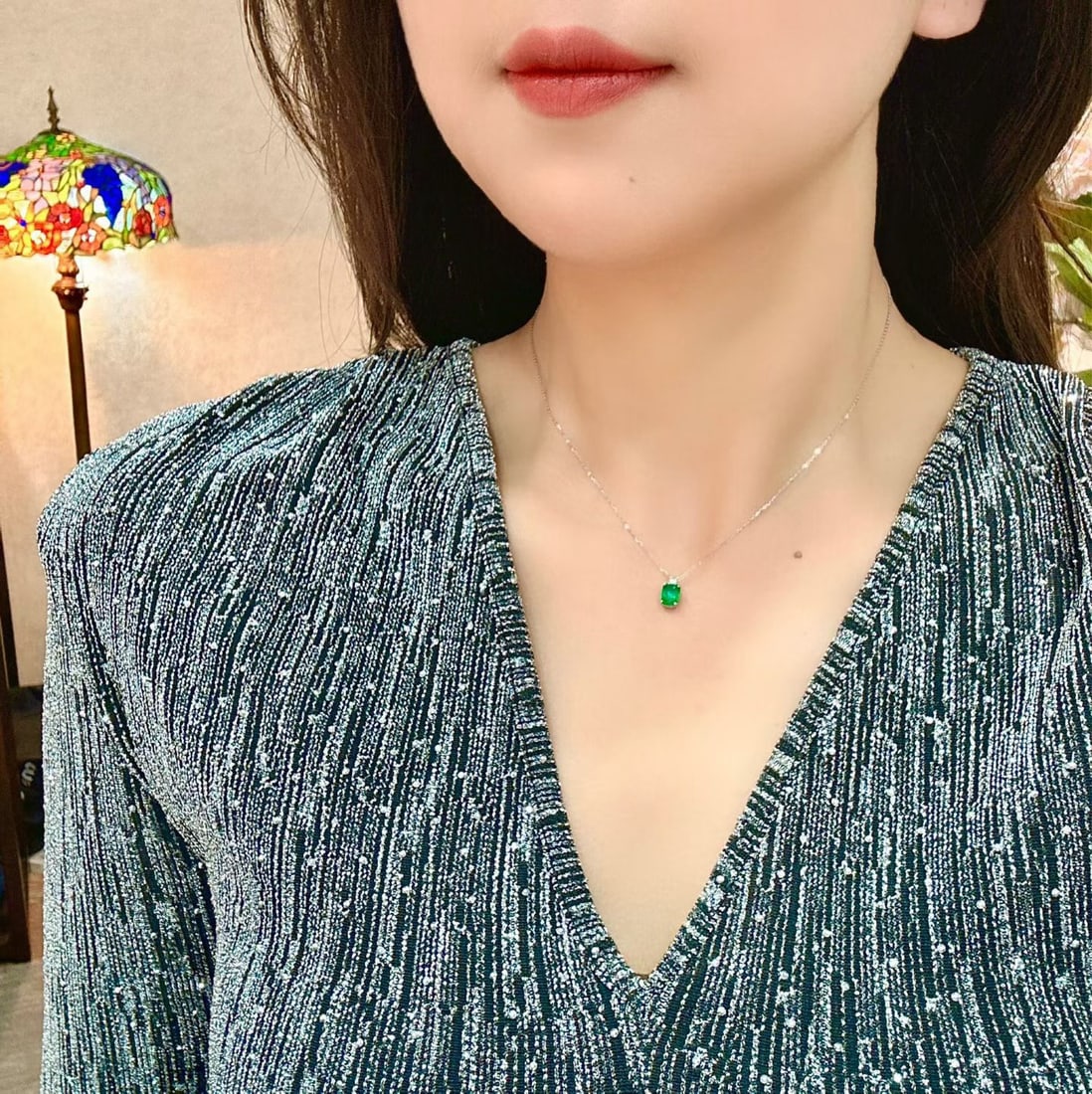 14k Gold 0.81 Ctw Natural Emerald & Diamond Necklace - 4