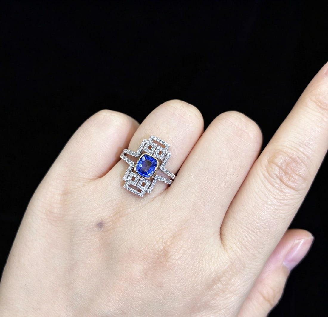 14k Gold 1.60 Ctw Natural Sapphire & Diamond Ring - 6