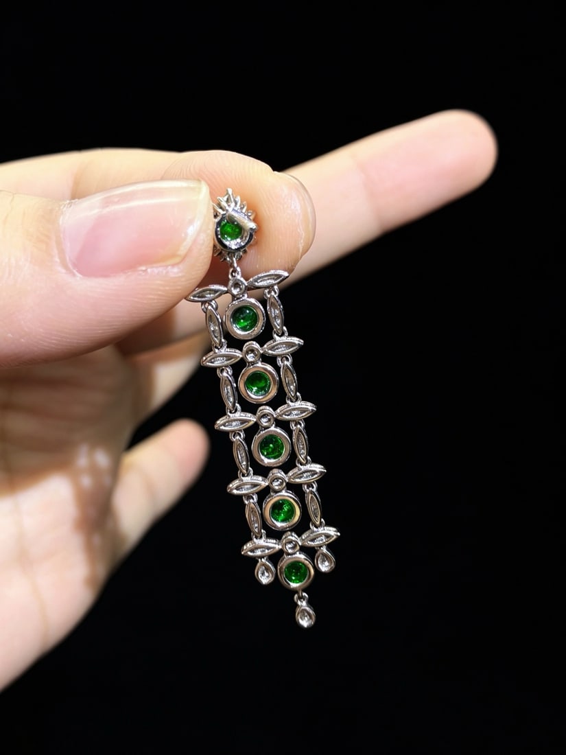 14k Gold 2.63 Ctw Vivid Green Natural Emerald & Diamond Earrings - 5