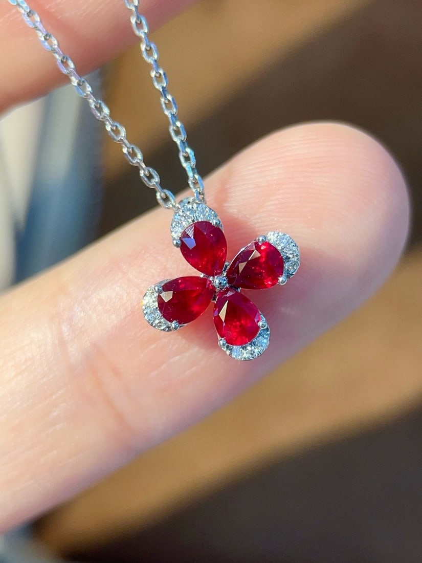 14k Gold 0.83 Ctw Natural Ruby & Diamond Pendant( Without Chain ) - 2
