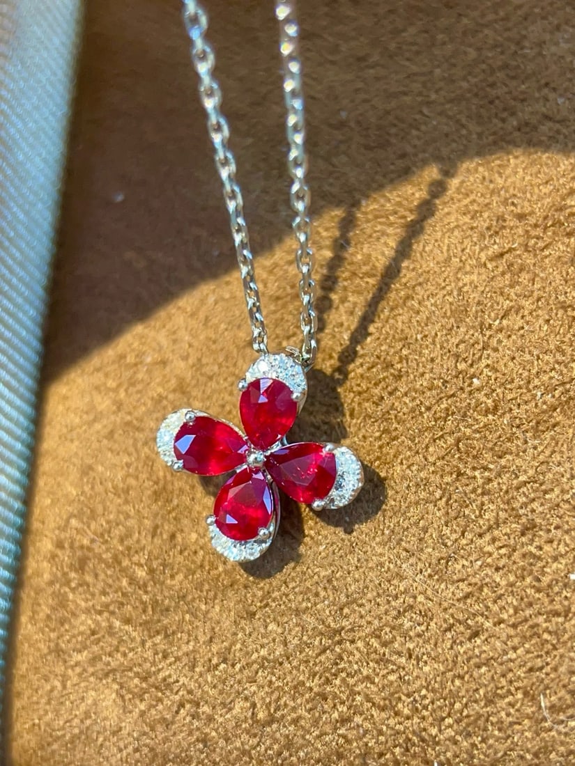 14k Gold 0.83 Ctw Natural Ruby & Diamond Pendant( Without Chain ) - 3