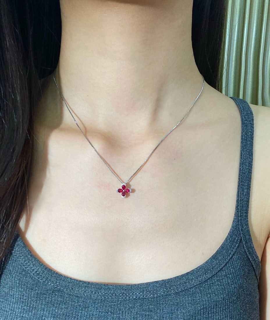 14k Gold 0.83 Ctw Natural Ruby & Diamond Pendant( Without Chain ) - 4
