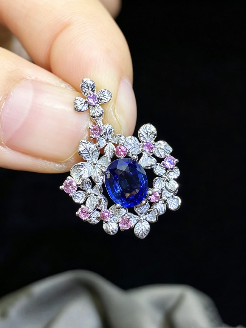 14k Gold 1.53 Ctw Natural Sapphire & Sapphire Pendant( Without Chain ) - 2