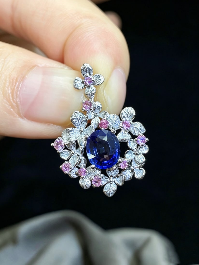 14k Gold 1.53 Ctw Natural Sapphire & Sapphire Pendant( Without Chain ) - 4