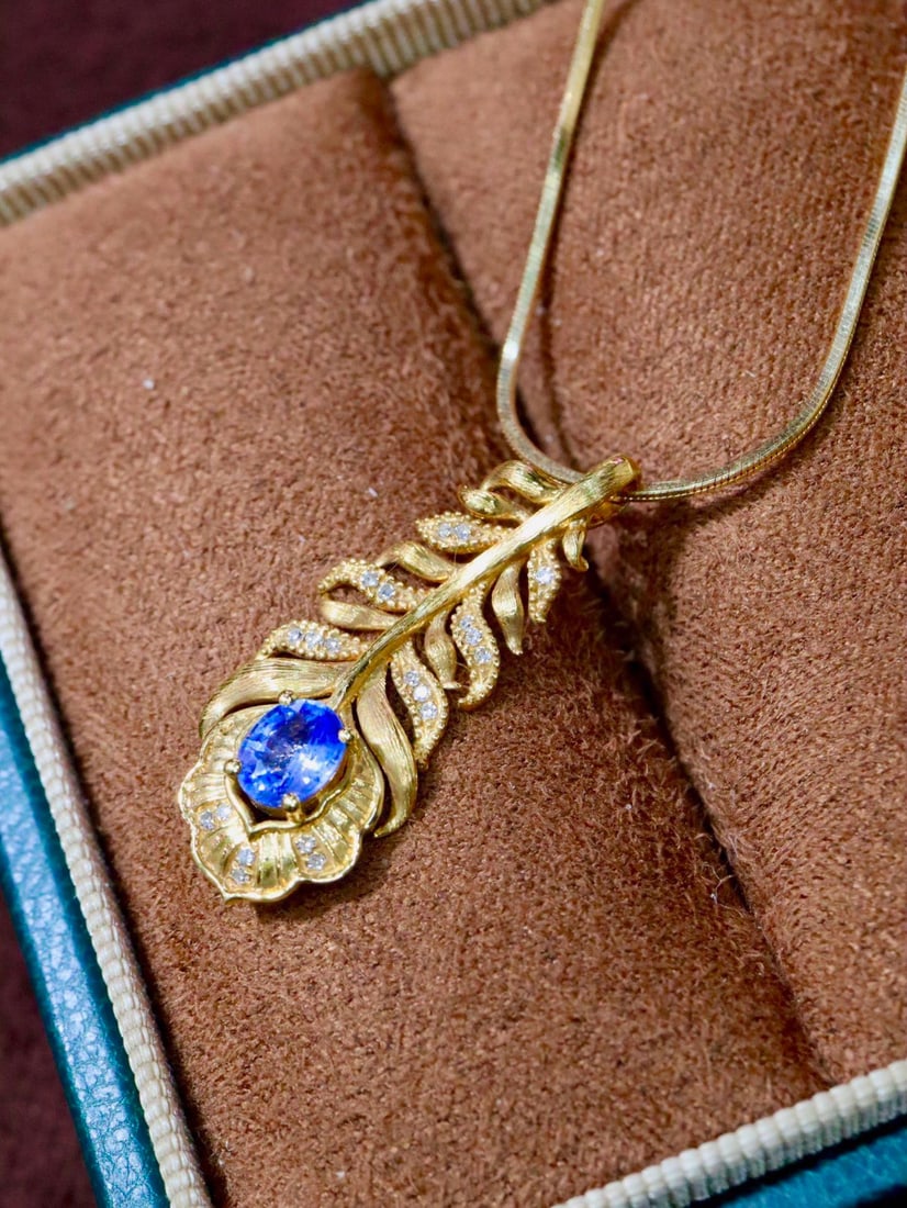 14k Gold 0.66 Ctw Natural Sapphire & Diamond Pendant( Without Chain ) - 3