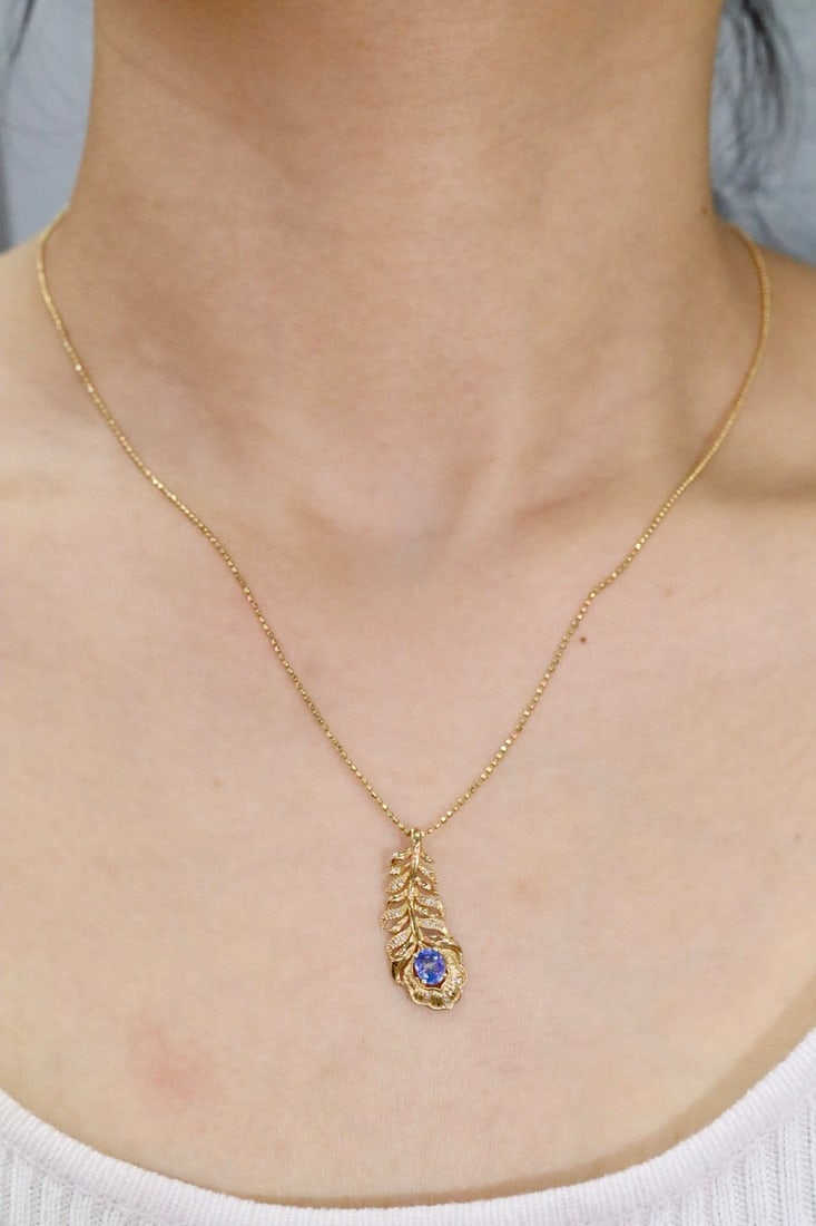 14k Gold 0.66 Ctw Natural Sapphire & Diamond Pendant( Without Chain ) - 4