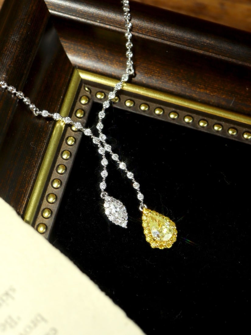 14k Gold 1.36 Ctw Natural Yellow Diamond & Diamond Necklace - 2