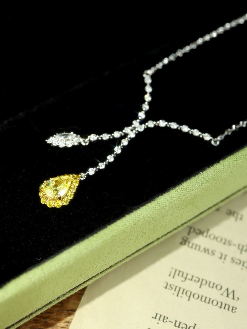 14k Gold 1.36 Ctw Natural Yellow Diamond & Diamond Necklace - 3