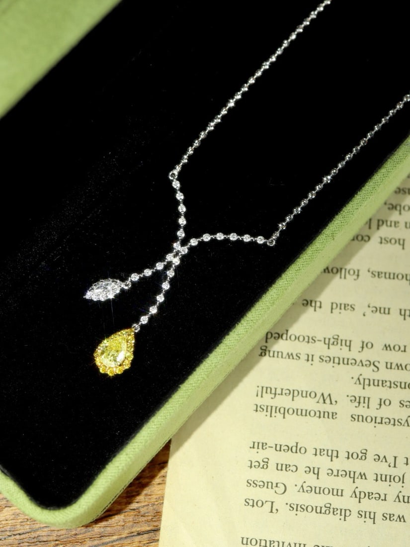 14k Gold 1.36 Ctw Natural Yellow Diamond & Diamond Necklace - 4